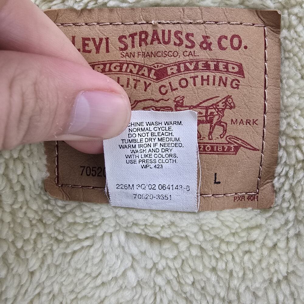 Vintage Levis Corduroy Sherpa Lined Trucker Jacket Large Beige 70520 Y2K - Picture 11 of 14